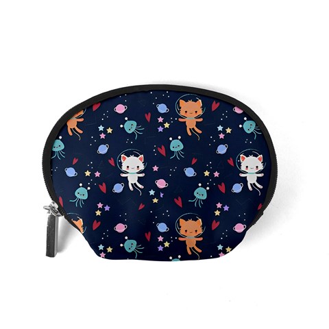 Cute Astronaut Cat With Star Galaxy Elements Seamless Pattern Accessory Pouch (Small) from ArtsNow.com Back