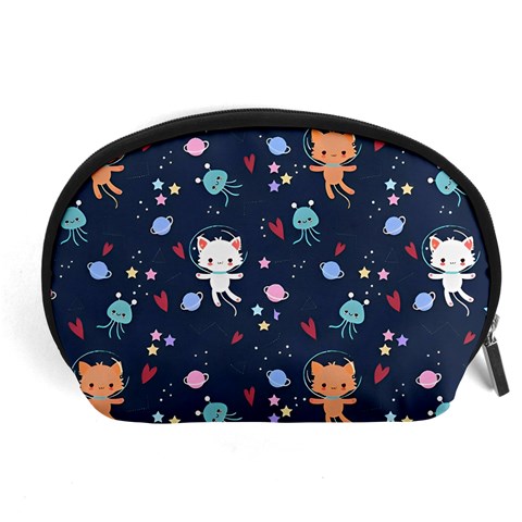 Cute Astronaut Cat With Star Galaxy Elements Seamless Pattern Accessory Pouch (Large) from ArtsNow.com Front