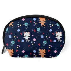 Cute Astronaut Cat With Star Galaxy Elements Seamless Pattern Accessory Pouch (Large) from ArtsNow.com Back