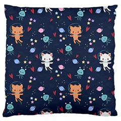 Cute Astronaut Cat With Star Galaxy Elements Seamless Pattern Large Premium Plush Fleece Cushion Case (Two Sides) from ArtsNow.com Front