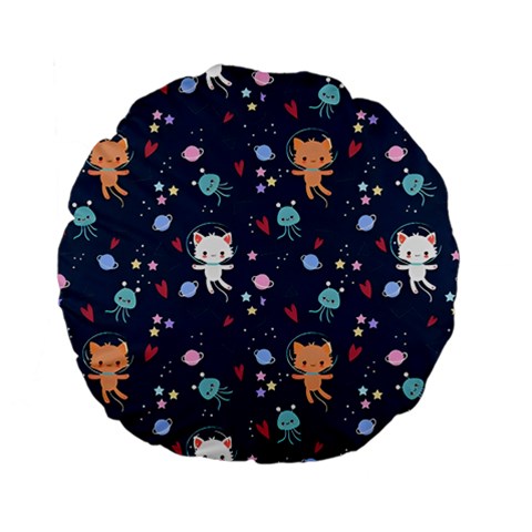 Cute Astronaut Cat With Star Galaxy Elements Seamless Pattern Standard 15  Premium Flano Round Cushions from ArtsNow.com Front