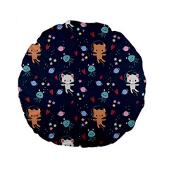 Cute Astronaut Cat With Star Galaxy Elements Seamless Pattern Standard 15  Premium Flano Round Cushions from ArtsNow.com Front