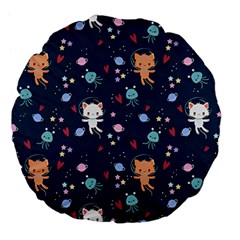 Cute Astronaut Cat With Star Galaxy Elements Seamless Pattern Large 18  Premium Flano Round Cushions from ArtsNow.com Back