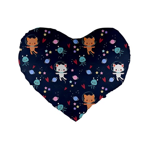 Cute Astronaut Cat With Star Galaxy Elements Seamless Pattern Standard 16  Premium Flano Heart Shape Cushions from ArtsNow.com Front