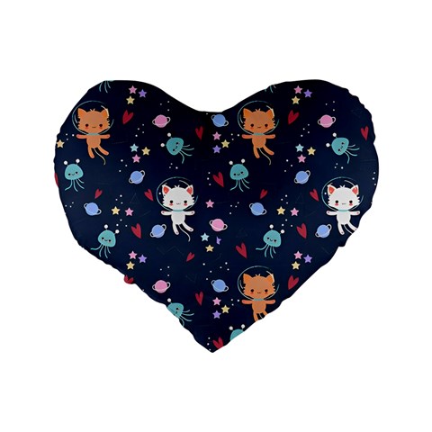 Cute Astronaut Cat With Star Galaxy Elements Seamless Pattern Standard 16  Premium Flano Heart Shape Cushions from ArtsNow.com Back