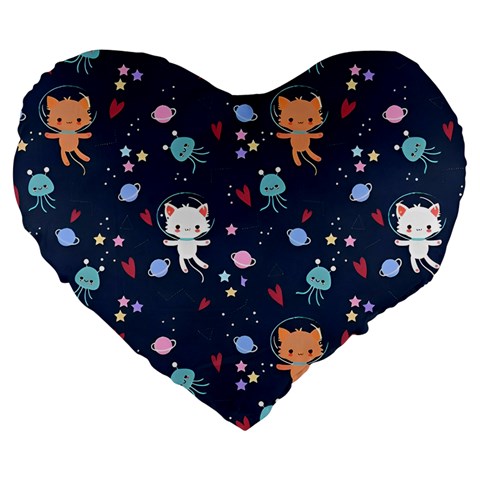 Cute Astronaut Cat With Star Galaxy Elements Seamless Pattern Large 19  Premium Flano Heart Shape Cushions from ArtsNow.com Front