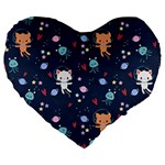 Cute Astronaut Cat With Star Galaxy Elements Seamless Pattern Large 19  Premium Flano Heart Shape Cushions