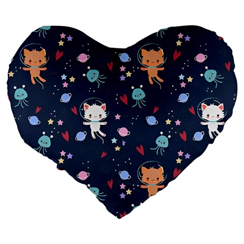 Cute Astronaut Cat With Star Galaxy Elements Seamless Pattern Large 19  Premium Flano Heart Shape Cushions from ArtsNow.com Back