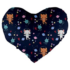 Cute Astronaut Cat With Star Galaxy Elements Seamless Pattern Large 19  Premium Flano Heart Shape Cushions from ArtsNow.com Back