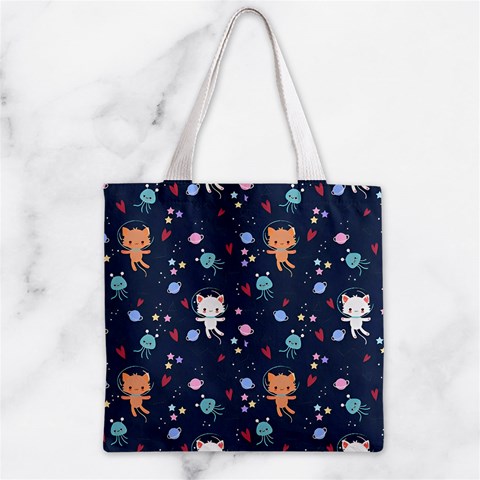 Cute Astronaut Cat With Star Galaxy Elements Seamless Pattern Zipper Grocery Tote Bag from ArtsNow.com Front