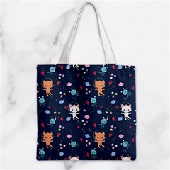 Cute Astronaut Cat With Star Galaxy Elements Seamless Pattern Zipper Grocery Tote Bag from ArtsNow.com Back