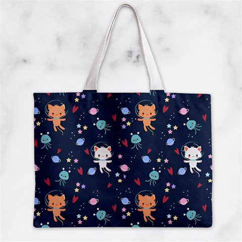 Cute Astronaut Cat With Star Galaxy Elements Seamless Pattern Zipper Mini Tote Bag from ArtsNow.com Back