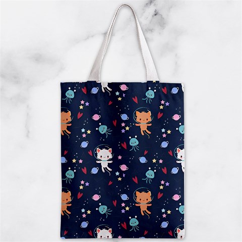 Cute Astronaut Cat With Star Galaxy Elements Seamless Pattern Zipper Classic Tote Bag from ArtsNow.com Front