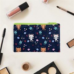 Cute Astronaut Cat With Star Galaxy Elements Seamless Pattern Cosmetic Bag (XS) from ArtsNow.com Back