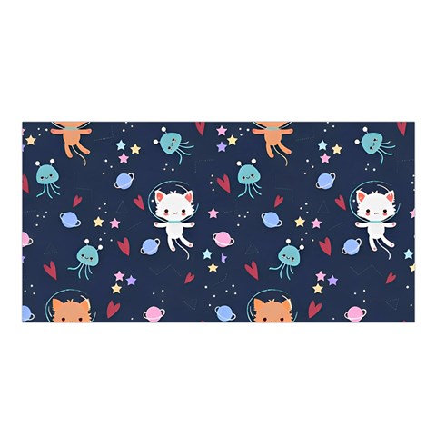 Cute Astronaut Cat With Star Galaxy Elements Seamless Pattern Satin Shawl 45  x 80  from ArtsNow.com Front