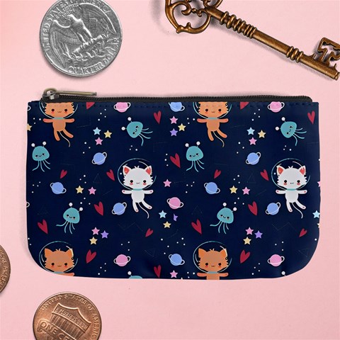 Cute Astronaut Cat With Star Galaxy Elements Seamless Pattern Large Coin Purse from ArtsNow.com Front