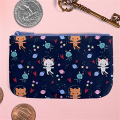 Cute Astronaut Cat With Star Galaxy Elements Seamless Pattern Large Coin Purse from ArtsNow.com Front