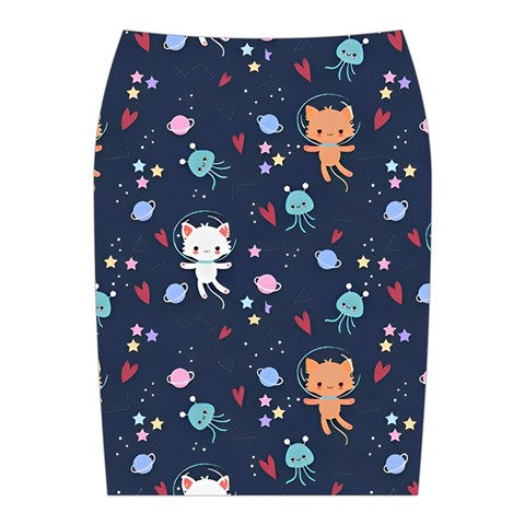 Cute Astronaut Cat With Star Galaxy Elements Seamless Pattern Midi Wrap Pencil Skirt from ArtsNow.com Back