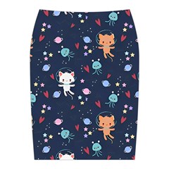 Cute Astronaut Cat With Star Galaxy Elements Seamless Pattern Midi Wrap Pencil Skirt from ArtsNow.com Back