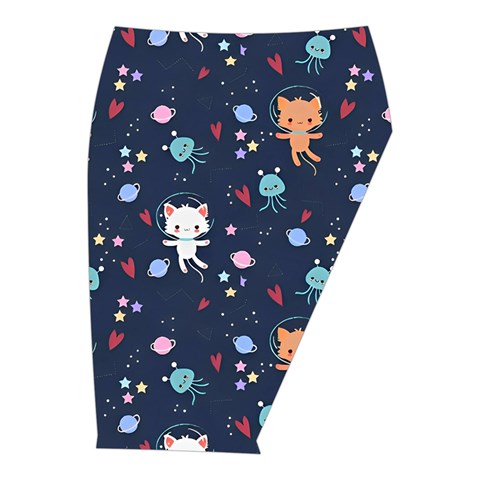 Cute Astronaut Cat With Star Galaxy Elements Seamless Pattern Midi Wrap Pencil Skirt from ArtsNow.com  Front Right 