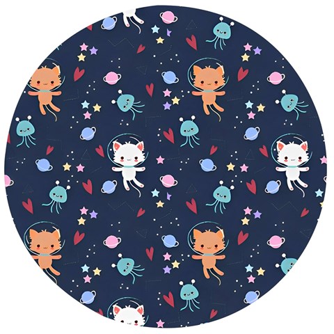 Cute Astronaut Cat With Star Galaxy Elements Seamless Pattern Wooden Bottle Opener (Round) from ArtsNow.com Front