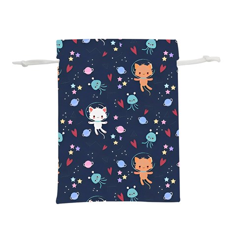 Cute Astronaut Cat With Star Galaxy Elements Seamless Pattern Lightweight Drawstring Pouch (M) from ArtsNow.com Front