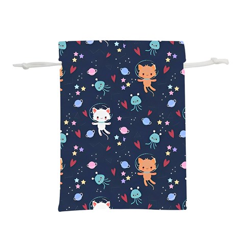 Cute Astronaut Cat With Star Galaxy Elements Seamless Pattern Lightweight Drawstring Pouch (L) from ArtsNow.com Front