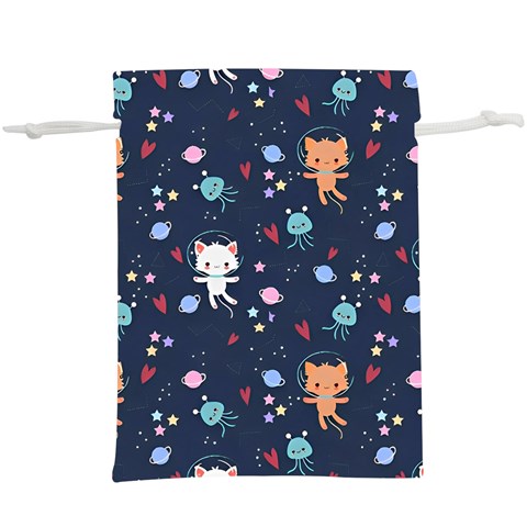 Cute Astronaut Cat With Star Galaxy Elements Seamless Pattern Lightweight Drawstring Pouch (XL) from ArtsNow.com Front