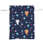 Cute Astronaut Cat With Star Galaxy Elements Seamless Pattern Lightweight Drawstring Pouch (XL)