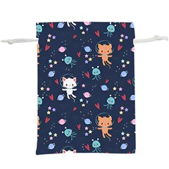 Cute Astronaut Cat With Star Galaxy Elements Seamless Pattern Lightweight Drawstring Pouch (XL) from ArtsNow.com Back