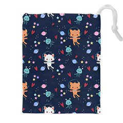 Cute Astronaut Cat With Star Galaxy Elements Seamless Pattern Drawstring Pouch (4XL) from ArtsNow.com Front