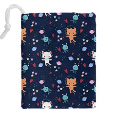 Cute Astronaut Cat With Star Galaxy Elements Seamless Pattern Drawstring Pouch (4XL) from ArtsNow.com Back