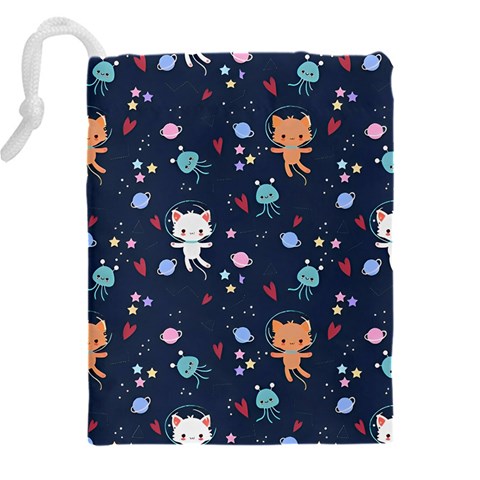 Cute Astronaut Cat With Star Galaxy Elements Seamless Pattern Drawstring Pouch (5XL) from ArtsNow.com Back