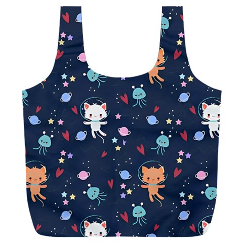 Cute Astronaut Cat With Star Galaxy Elements Seamless Pattern Full Print Recycle Bag (XXXL) from ArtsNow.com Front