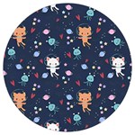 Cute Astronaut Cat With Star Galaxy Elements Seamless Pattern Round Trivet