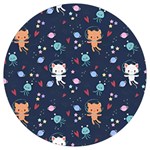 Cute Astronaut Cat With Star Galaxy Elements Seamless Pattern Round Trivet