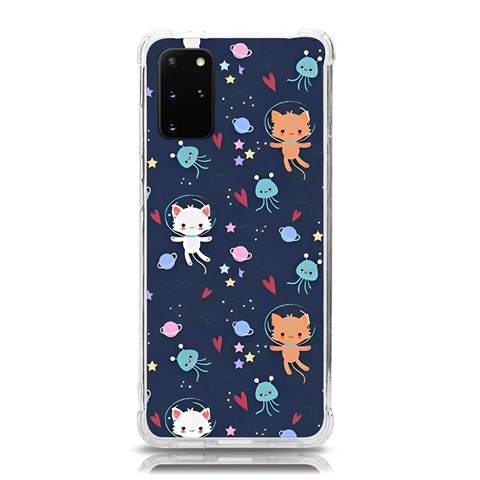 Cute Astronaut Cat With Star Galaxy Elements Seamless Pattern Samsung Galaxy S20Plus 6.7 Inch TPU UV Case from ArtsNow.com Front