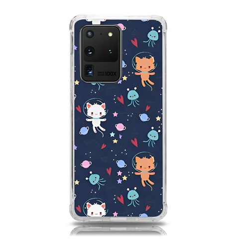 Cute Astronaut Cat With Star Galaxy Elements Seamless Pattern Samsung Galaxy S20 Ultra 6.9 Inch TPU UV Case from ArtsNow.com Front