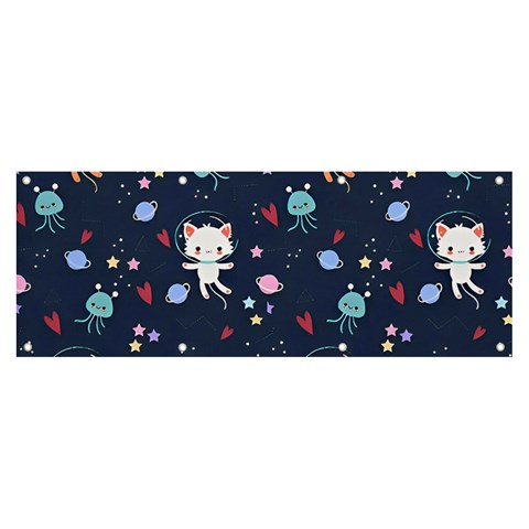 Cute Astronaut Cat With Star Galaxy Elements Seamless Pattern Banner and Sign 8  x 3  from ArtsNow.com Front