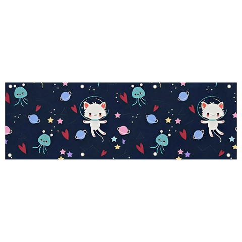 Cute Astronaut Cat With Star Galaxy Elements Seamless Pattern Banner and Sign 9  x 3  from ArtsNow.com Front