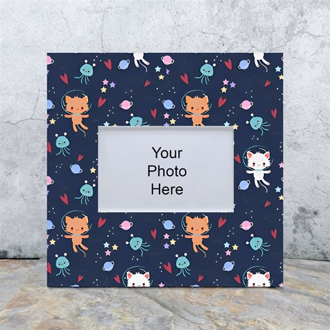 Cute Astronaut Cat With Star Galaxy Elements Seamless Pattern White Box Photo Frame 4  x 6  from ArtsNow.com Front
