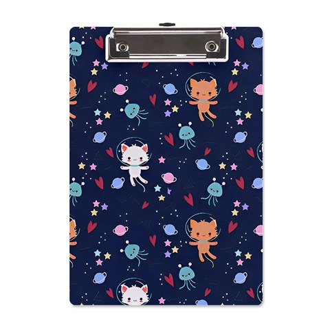 Cute Astronaut Cat With Star Galaxy Elements Seamless Pattern A5 Acrylic Clipboard from ArtsNow.com Front