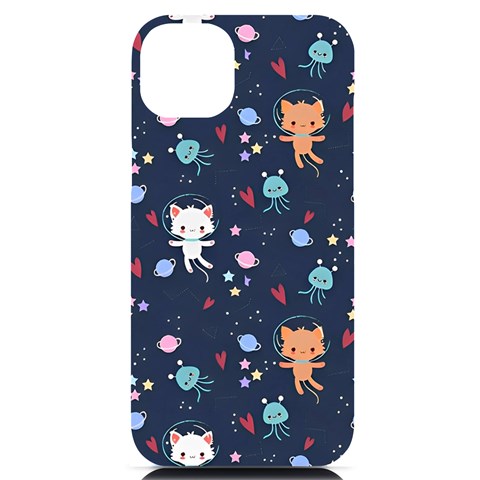 Cute Astronaut Cat With Star Galaxy Elements Seamless Pattern iPhone 14 Plus Black UV Print Case from ArtsNow.com Front