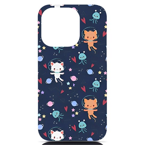 Cute Astronaut Cat With Star Galaxy Elements Seamless Pattern iPhone 14 Pro Black UV Print Case from ArtsNow.com Front