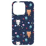 Cute Astronaut Cat With Star Galaxy Elements Seamless Pattern iPhone 14 Pro Black UV Print Case