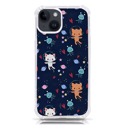 Cute Astronaut Cat With Star Galaxy Elements Seamless Pattern iPhone 14 TPU UV Print Case from ArtsNow.com Front