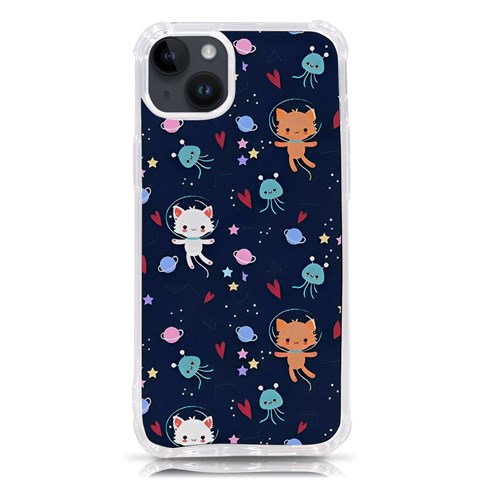 Cute Astronaut Cat With Star Galaxy Elements Seamless Pattern iPhone 14 Plus TPU UV Print Case from ArtsNow.com Front