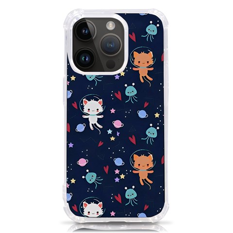 Cute Astronaut Cat With Star Galaxy Elements Seamless Pattern iPhone 14 Pro TPU UV Print Case from ArtsNow.com Front