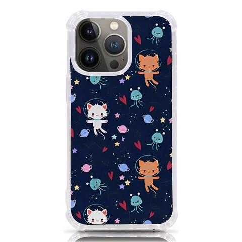 Cute Astronaut Cat With Star Galaxy Elements Seamless Pattern iPhone 13 Pro TPU UV Print Case from ArtsNow.com Front