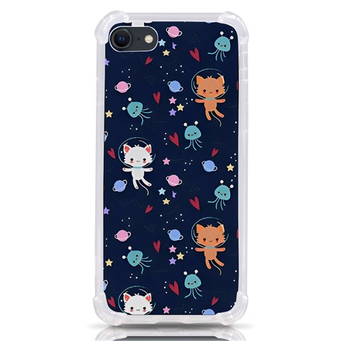 Cute Astronaut Cat With Star Galaxy Elements Seamless Pattern iPhone SE from ArtsNow.com Front